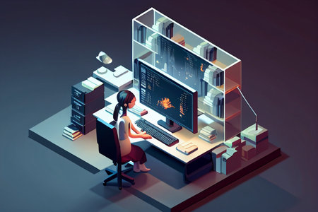 Programmer working at the computer. 3d isometric vector illustration. generative aiの素材