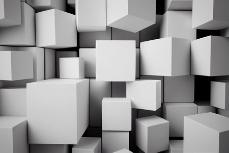 Abstract 3d rendering of white cubes background. Reflective surface. generative aiの素材