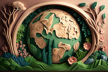3d illustration of a round frame with a stylized image of a giraffe in the forest generative aiの素材