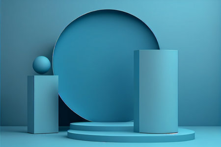 Abstract minimal blue background with geometric forms. 3d rendering, 3d illustration. generative aiの素材