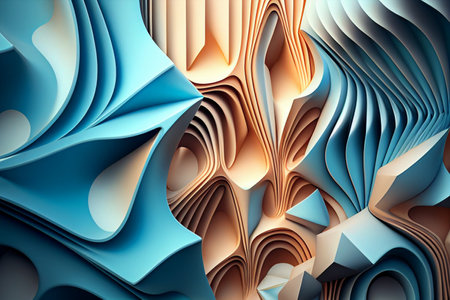 3d rendering of abstract geometric composition with wavy layers in empty space generative aiの素材