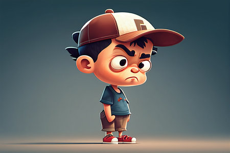 Cute little boy wearing a baseball cap. 3D illustration. generative aiの素材