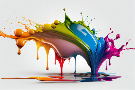 Colorful paint splashes isolated on white background. 3d rendering generative aiの素材