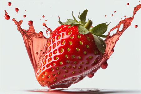 strawberry splashing into a glass of water on a white background generative aiの素材