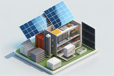 3D isometric illustration of a building with solar panels on the roof generative aiの素材