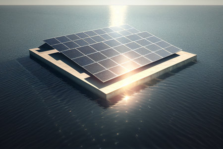 solar panel on the water surface, 3d render, square image generative aiの素材
