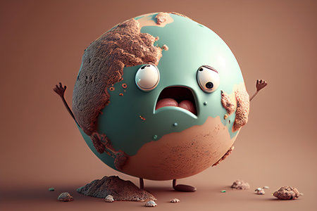 Cartoon earth character with emotions. 3d render. Conceptual illustration. generative aiの素材