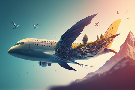 Traveling by airplane. Mixed media. Mixed media. Mixed media generative aiの素材