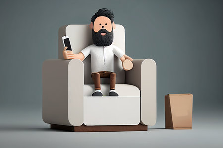 Man sitting in a chair with a smartphone. 3d illustration. generative aiの素材