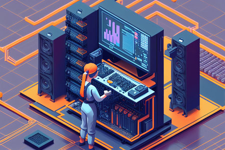 Isometric big data center concept with big data processing and storage of information illustration generative aiの素材