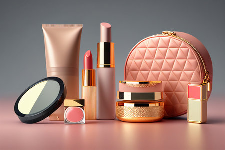 Cosmetic products on a pink background. 3d rendering. 3d illustration. generative aiの素材