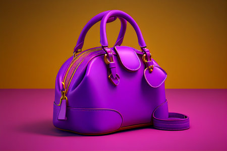 Purple women's handbag on a yellow background. 3d rendering generative aiの素材