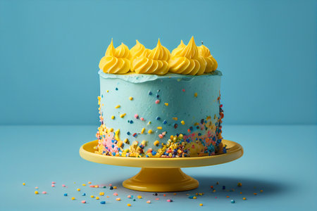 Birthday cake on the blue background. 3d render illustration. generative aiの素材