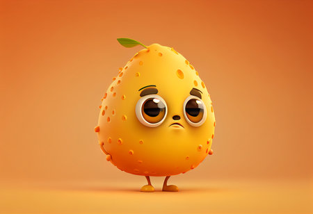 Cartoon lemon character on a orange background. 3d rendering. generative aiの素材