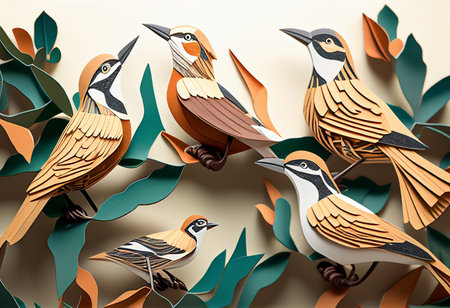 Woodpecker on the background of leaves. 3D illustration. generative aiの素材