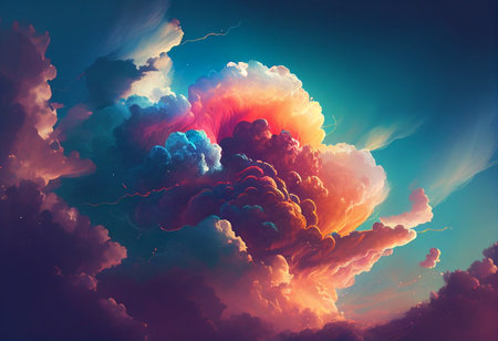 Fantasy cloudscape. 3D illustration. Colorful background. generative aiの素材