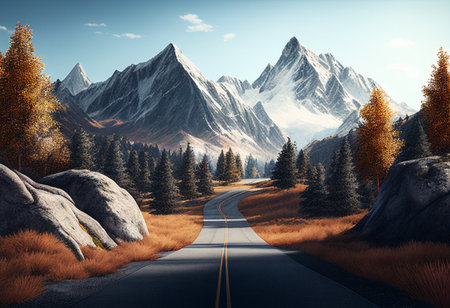 road in the mountains. 3d rendering, 3d illustration. generative aiの素材
