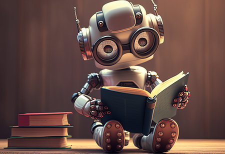 Robot reading a book. 3d illustration. Vintage style. generative aiの素材