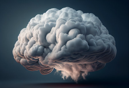 Clouds in the shape of a human brain. 3d rendering Generative aiの素材