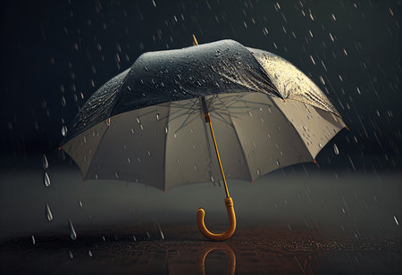 3D rendering of an umbrella in the rain with a dark background generative aiの素材
