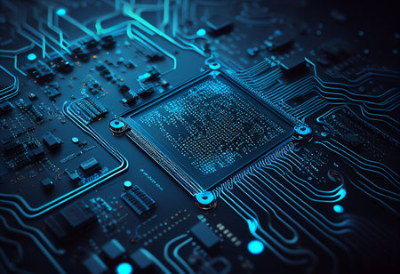Close up of electronic circuit board. Technology background. 3D Rendering generative aiの素材