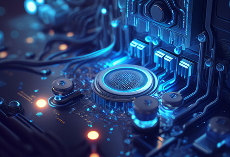 Close up of electronic circuit board. Technology background. 3D rendering generative aiの素材