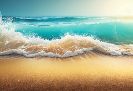 Beautiful seascape. Sea wave on the sandy beach. generative aiの素材