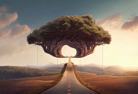 Conceptual image of road in the form of a tree. generative aiの素材