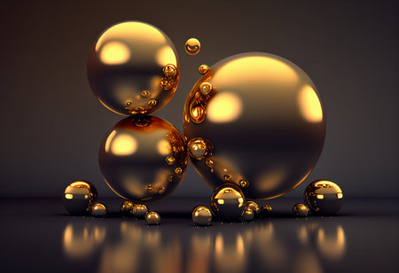 3d render of abstract background with golden spheres. 3d illustration generative aiの素材