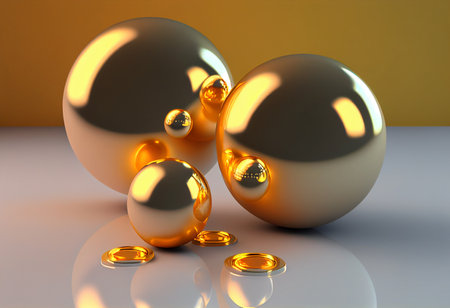 3d render of spheres. Abstract background with gold and silver balls. generative aiの素材