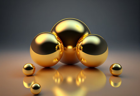 3d render of golden Easter eggs with reflection on the floor generative aiの素材
