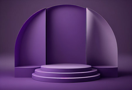 Purple round podium on purple background. 3d render abstract minimal geometric composition. generative aiの素材