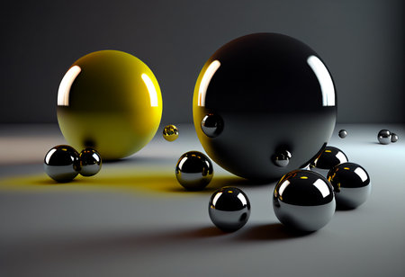 3d render, abstract background, black and yellow balls, spheres generative aiの素材
