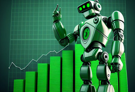 Robot with green bar graph. 3d illustration. Technology concept. generative aiの素材