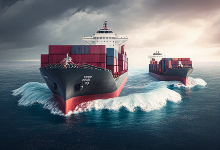 Cargo ship with container sailing in the sea. 3d rendering generative aiの素材