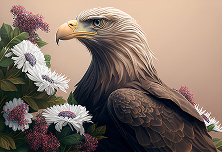 Bald eagle with flowers in the background. 3d illustration. generative aiの素材