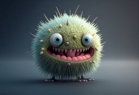 Funny green monster with big eyes. 3d render illustration. generative aiの素材