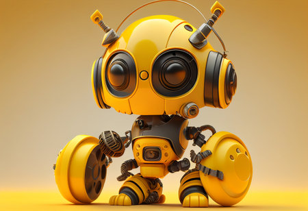 Robot with headphones and dumbbells - 3D Illustration generative aiの素材