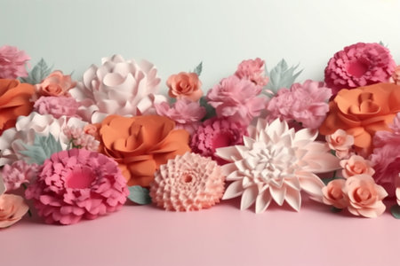Happy mother day. Paper flowers made of paper on pastel background with copy space. generative aiの素材