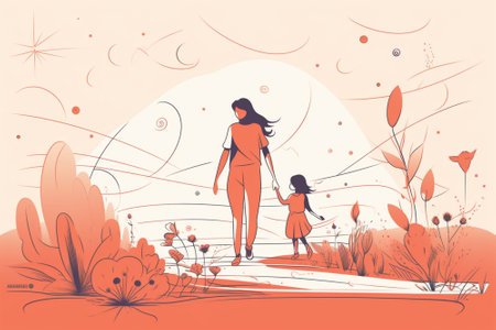 Happy mother day. Mother and daughter walking in the park. Vector illustration in a flat style. generative aiの素材