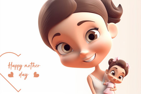 Happy mother day. Happy mother's day card with cute little girl. 3d rendering generative aiの素材