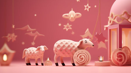 Eid al adha  background with sheep. 3d render illustration. generative aiの素材