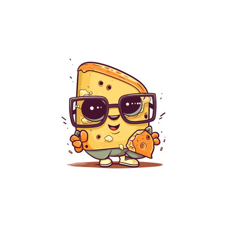 Cute cartoon cheese character with sunglasses. Vector illustration isolated on white background.のイラスト素材
