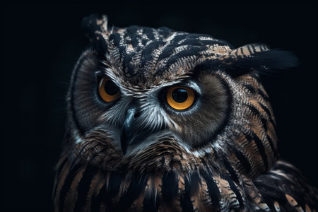 Portrait of an owl on a dark background. Close-up. generative aiの素材