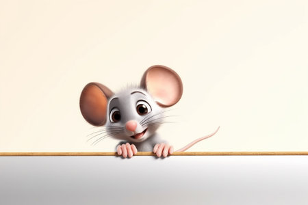 mouse with blank board on a white background. 3d illustration.の素材