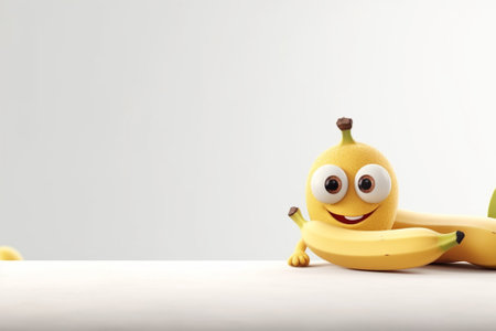 Funny banana and banana on a white background with space for textの素材