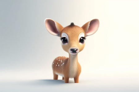 Cute little deer on a white background. 3D rendering.の素材