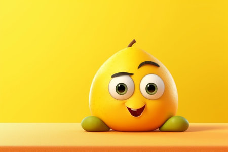 Funny mango with smiley face on orange background. 3d illustrationの素材