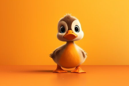 Cute little duckling on orange background, 3d rendering.の素材