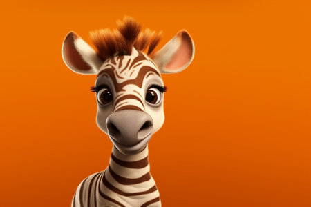 3d rendering of a cute zebra toy on a orange backgroundの素材